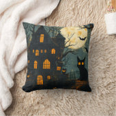 ハロウィン お化け屋敷 猫 満月 クッション (ブランケット)