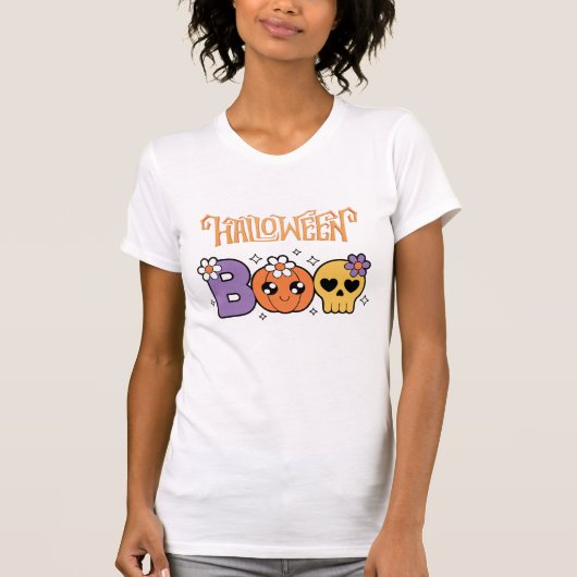 ハロウィン お化け オレンジ 白 Tシャツ (正面)