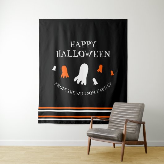 ハロウィン お化け オレンジ 黒 白 タペストリー (インサイチュ)