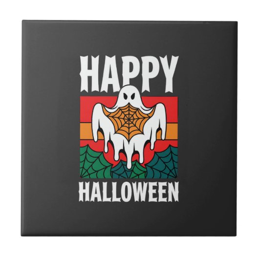 ハロウィン お化け クモの巣 レトロ タイル (正面)