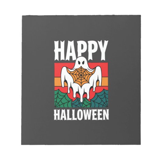 ハロウィン お化け クモの巣 レトロ ノートパッド (正面)
