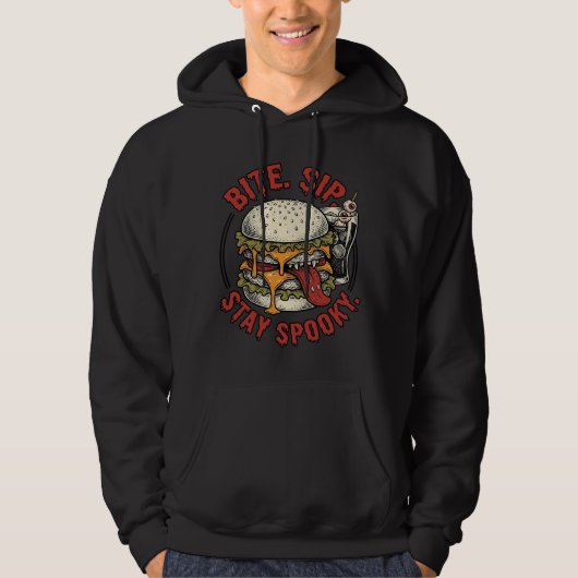 ハロウィン お化け ハンバーガー Tシャツ ビンテージ風 彫刻 (正面)
