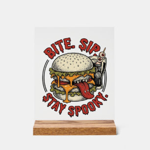 ハロウィン お化け ハンバーガー Tシャツ ビンテージ風 彫刻 アクリルサイン