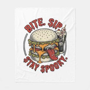 ハロウィン お化け ハンバーガー Tシャツ レトロ風 エングレービング フリースブランケット