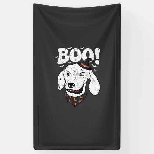 ハロウィン お化け 犬 魔女 帽子 コウモリ 横断幕 (縦)