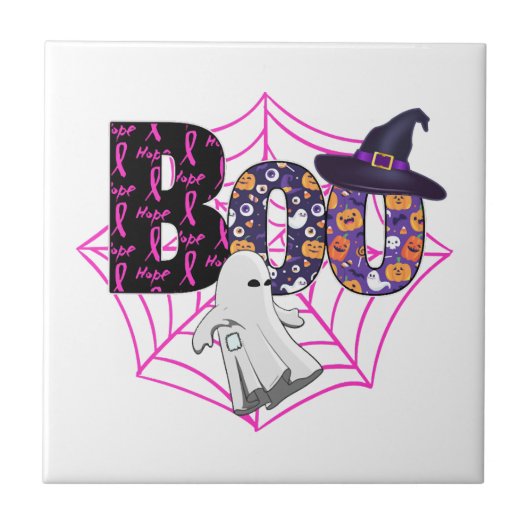 ハロウィン お化け 10月 ピンク タイル (正面)