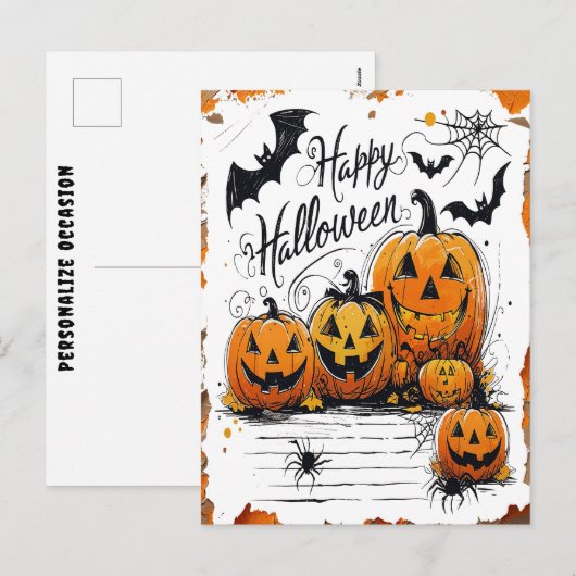 ハロウィン お祝い カボチャ コウモリ クモ シーズンポストカード (正面/裏面)