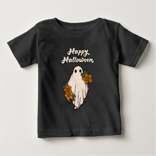 ハロウィン お花を持ったかわいいオバケ ベビーTシャツ