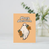 ハロウィン お花を持ったかわいいオバケ ポストカード (スタンド正面)