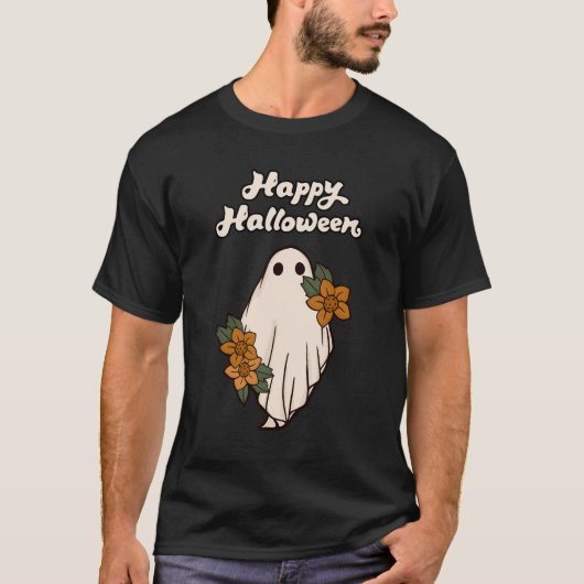 ハロウィン お花を持ったかわいいオバケ Tシャツ (正面)