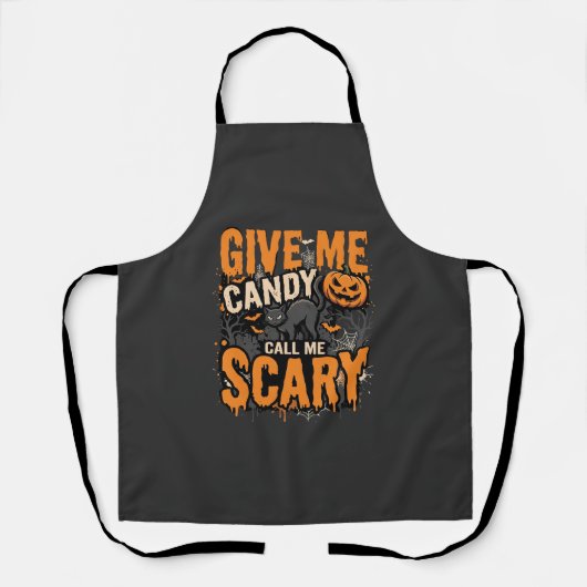 ハロウィン お菓子ください 怖い猫 エプロン (正面)