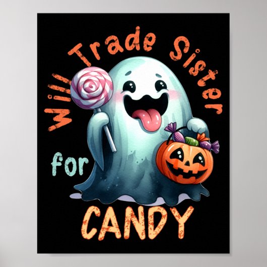 ハロウィン お菓子と妹を交換 ゴースト キッズ ポスター (正面)