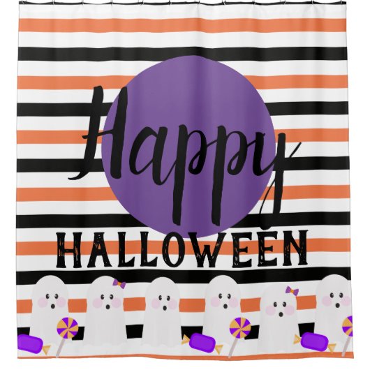 ハロウィン お菓子の枠のかわいいお化け シャワーカーテン (正面)