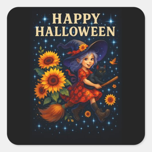 ハロウィン お菓子の魔女のほうき ステッカー (正面)