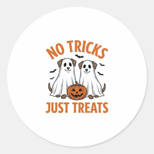 ハロウィン お菓子をあげるだけ ゴースト犬 面白い ラウンドシール (正面)