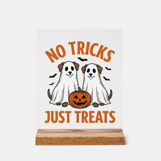 ハロウィン お菓子をあげる ゴースト犬 面白い お化け アクリルサイン (正面)