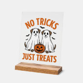 ハロウィン お菓子をあげる ゴースト犬 面白い お化け アクリルサイン (傾斜)