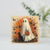 ハロウィン　お菓子をくれなきゃイタズラしちゃうよ　おばけとクロネコ カード (スタンド正面)