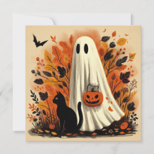 ハロウィン お菓子をくれなきゃイタズラしちゃうよ おばけとクロネコ カード