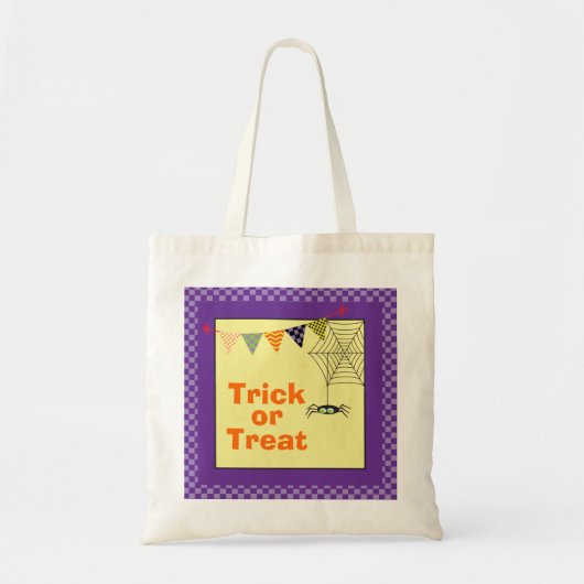 ハロウィン お菓子をもらおう クモ 紫 トートバッグ (正面)
