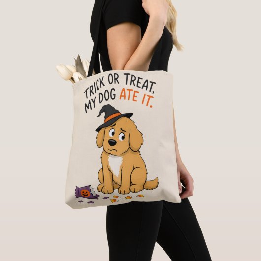 ハロウィン お菓子を犬に食べられた トートバッグ (クローズアップ)