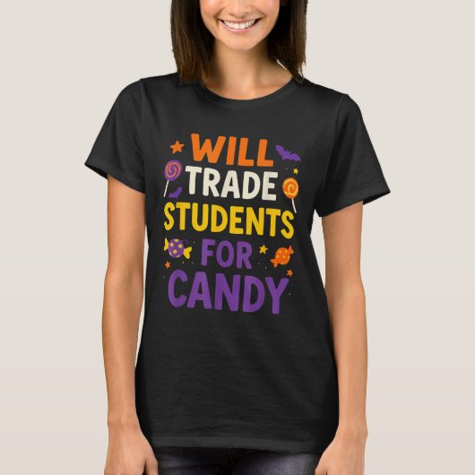 ハロウィン お菓子 学生 トレード 面白い 引用 Tシャツ (正面)