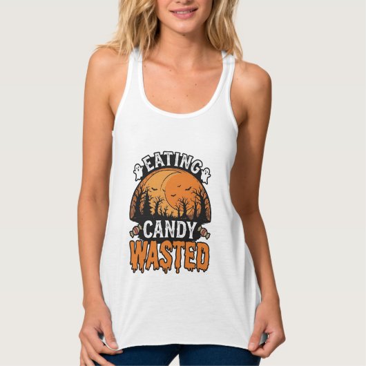 ハロウィン お菓子 無駄 ビンテージ スプーキー Tシャツ デザイン (正面)