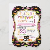ハロウィン お菓子 黒猫 かぼちゃ 誕生日 招待状 (正面)