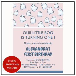 ハロウィン　お誕生日おめでとう　１歳　ゴーストガール　招待状 招待状