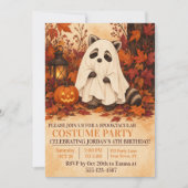ハロウィン お誕生日会 たぬきの幽霊コスチューム 招待状 (正面)