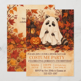 ハロウィン お誕生日会 たぬきの幽霊コスチューム 招待状