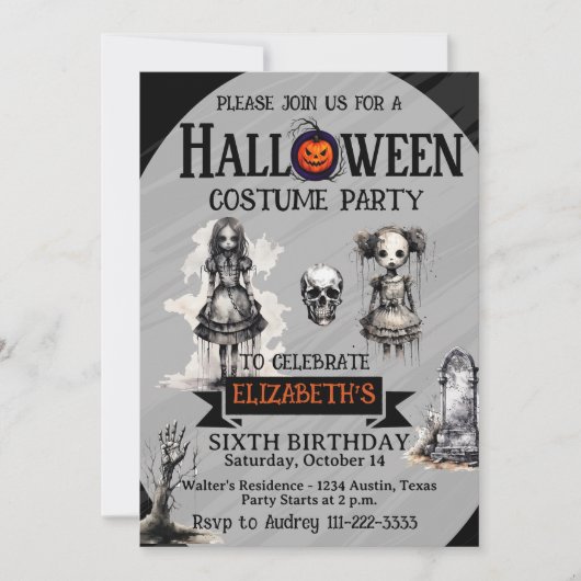 ハロウィン お誕生日会 ガーリー女子会 招待状 (正面)