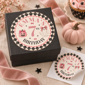 ハロウィン お誕生日 ラウンドステッカー ピンク カスタム ラウンドシール