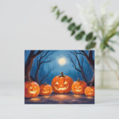 ハロウィン かぼちゃのランタン 水彩画 シーズンカード (スタンド正面)