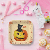 ハロウィン かぼちゃの上のネコ 枕 ペーパープレート (パーティー)