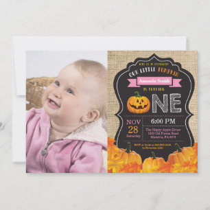 ハロウィン かぼちゃの女の子 1歳の誕生日 ピンクの麻 招待状