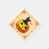 ハロウィン かぼちゃの枕に座る猫 スタンダードカクテルナプキン (角)