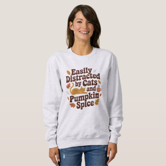ハロウィン+かぼちゃ好きな猫 ファッションTシャツ スウェットシャツ (正面フル)