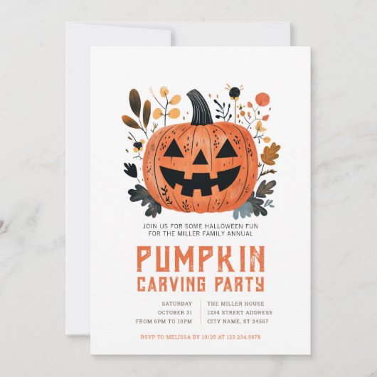 ハロウィン かぼちゃ彫りパーティーの招待状 招待状 (正面)