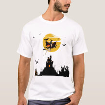 ハロウィン かぼちゃ空飛ぶ魔女Tシャツ