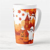ハロウィン かぼちゃ おばけ 森 🎃 カフェラテマグ (右アングル)