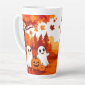 ハロウィン かぼちゃ おばけ 森 🎃 カフェラテマグ (左アングル)