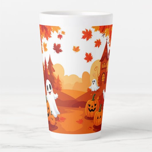ハロウィン かぼちゃ おばけ 森 🎃 カフェラテマグ (正面)