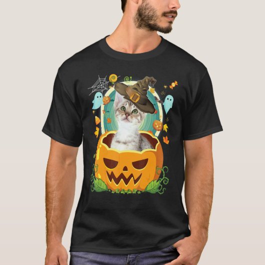 ハロウィン かぼちゃ オシキャット 魔法使い かわいい 帽子 Tシャツ (正面)