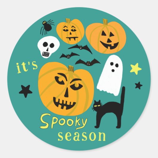 ハロウィン かぼちゃ コウモリ おばけ HAPPY HALLOWEEN ラウンドシール (正面)