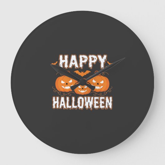 ハロウィン かぼちゃ コウモリ ベクター ラージ壁時計 (正面)
