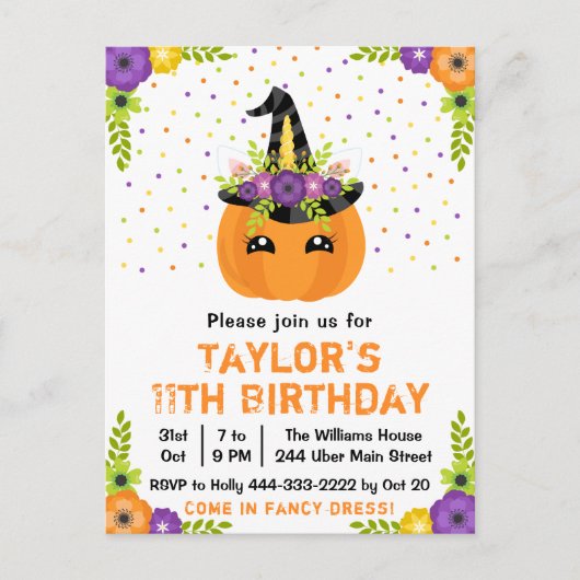 ハロウィン かぼちゃ コスチューム 誕生日パーティー 白い背景 ポストカード (正面)