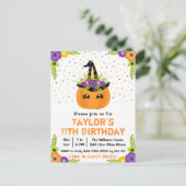 ハロウィン かぼちゃ コスチューム 誕生日パーティー 白背景 ポストカード (スタンド正面)