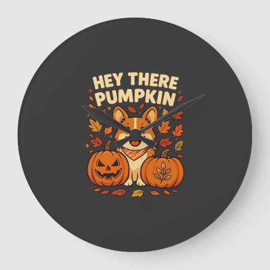 ハロウィン かぼちゃ コーギー 秋 かわいい ラージ壁時計 (正面)