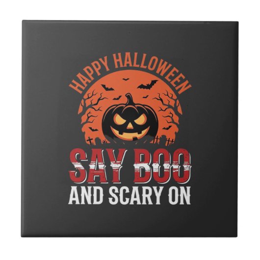 ハロウィン かぼちゃ デザイン Say Boo_1 タイル (正面)